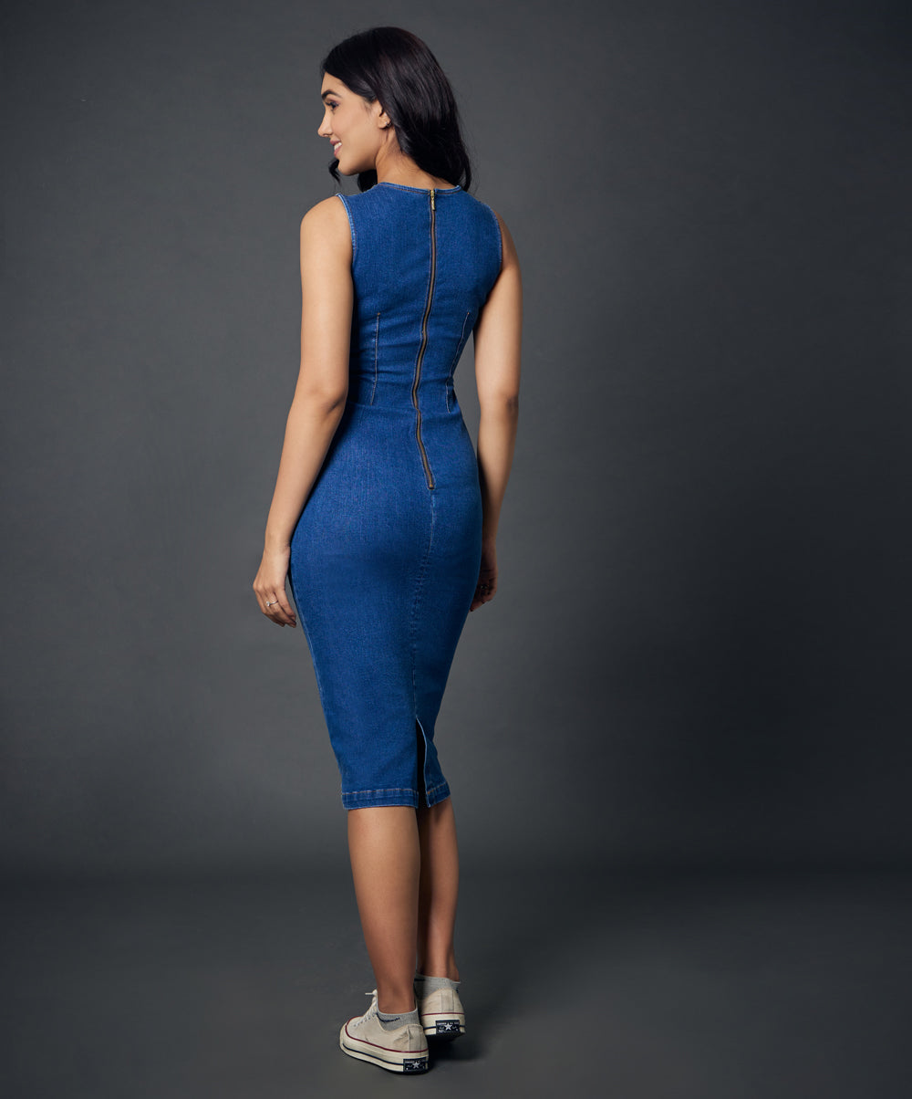 Sleeveless Bodycon Denim Dress – ZIGZAG UAE