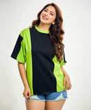 Paneled Oversized Black And Green Tshirt