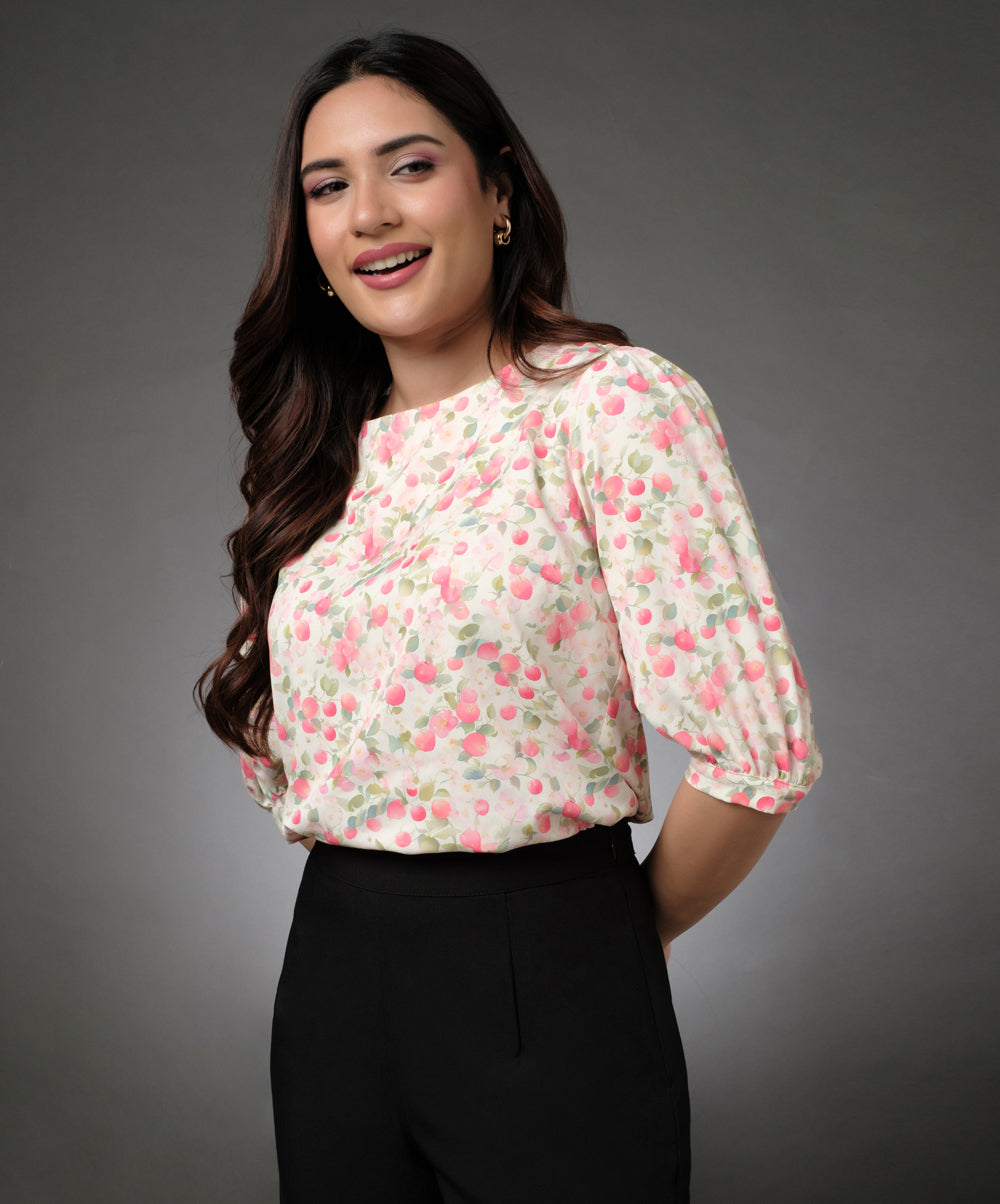 Half Sleeve Floral Chiffon Top