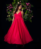 Bustier Hot Pink Chiffon Maxi Dress