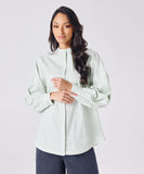 Mandarin  Collar Cotton Oversized Shirt- Pastel Green