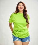 Side Gathered Crew Neck Tshirt- Electic Green