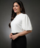 Round Neck White Sleeve Elasticated Top