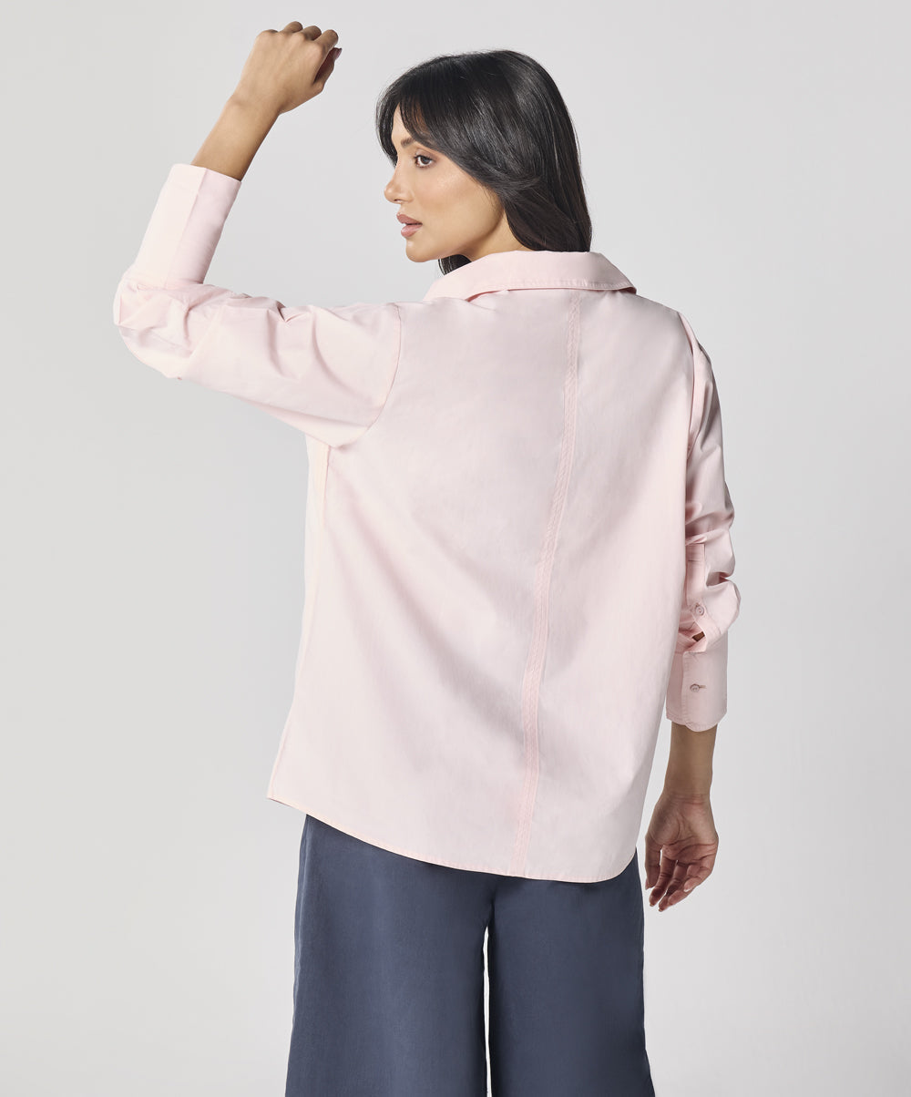 Cotton Oversized Shirt- Baby Pink