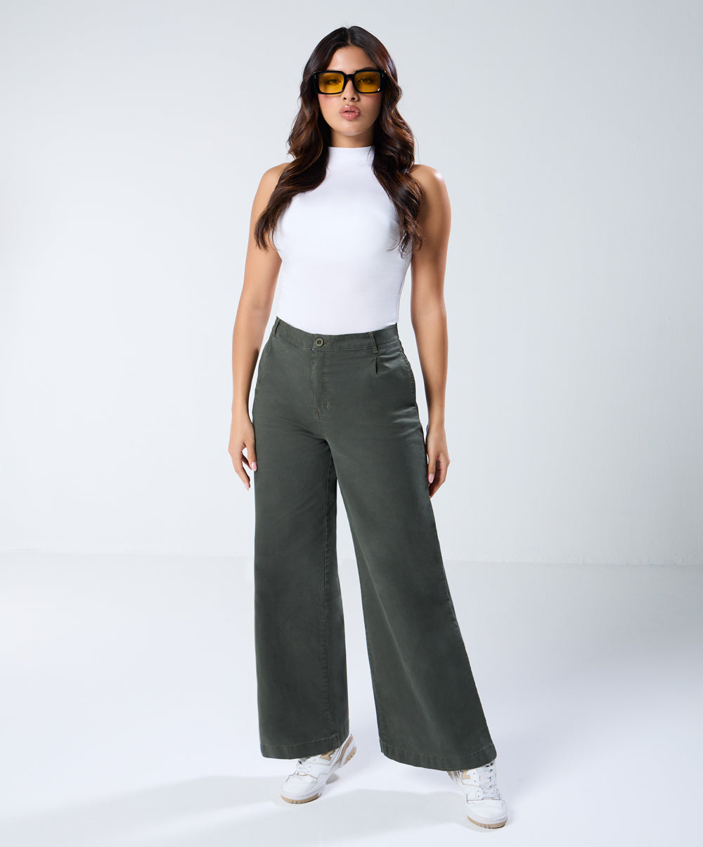 Khaki Pleated Pants