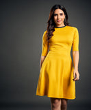 Neck Contrast A-line yellow Dress