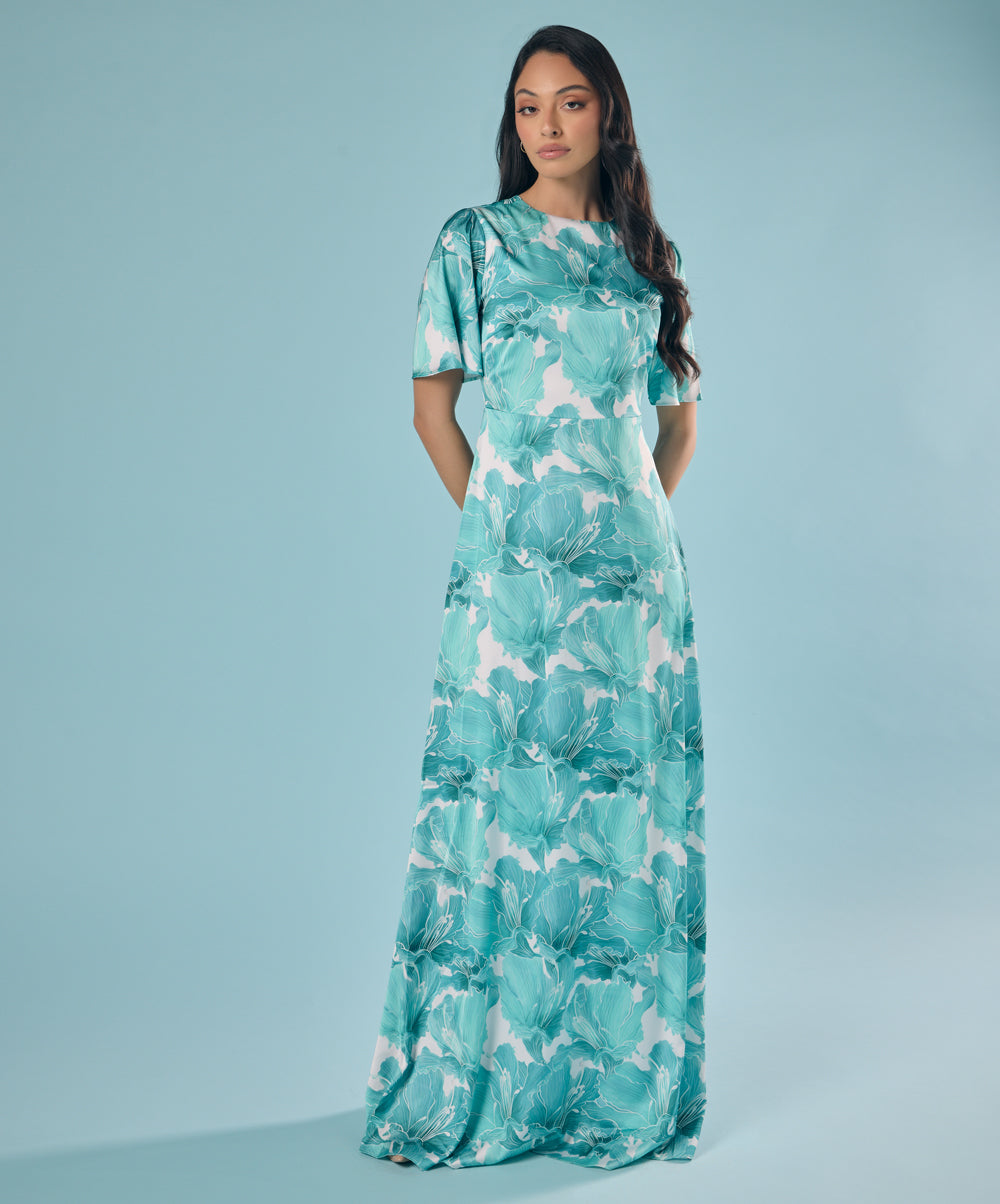 Green And White Printed Maxi