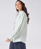 Mandarin  Collar Cotton Oversized Shirt- Pastel Green