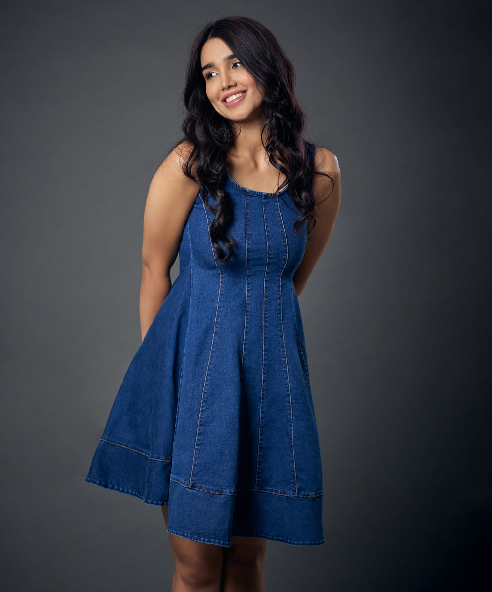 Waist Less Panel Denim Princess Line Dress