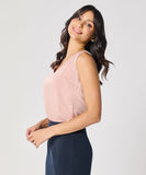 Sleeveless Vneck Satin Top -Beige