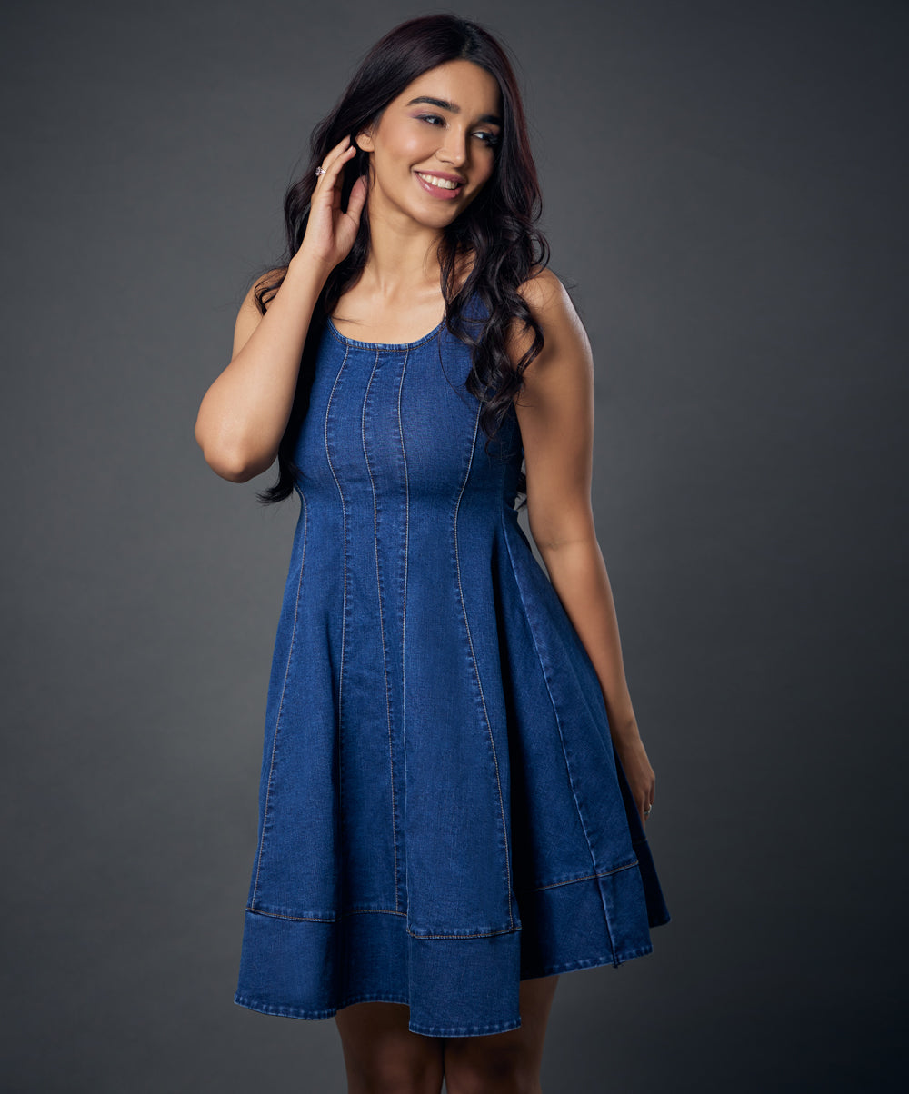 Waistless Panel Denim Princessline Dress