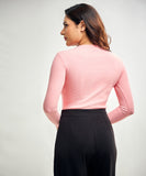 Long Sleeve Round Neck Rib Top- Peach Pink