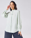 Mandarin  Collar Cotton Oversized Shirt- Pastel Green