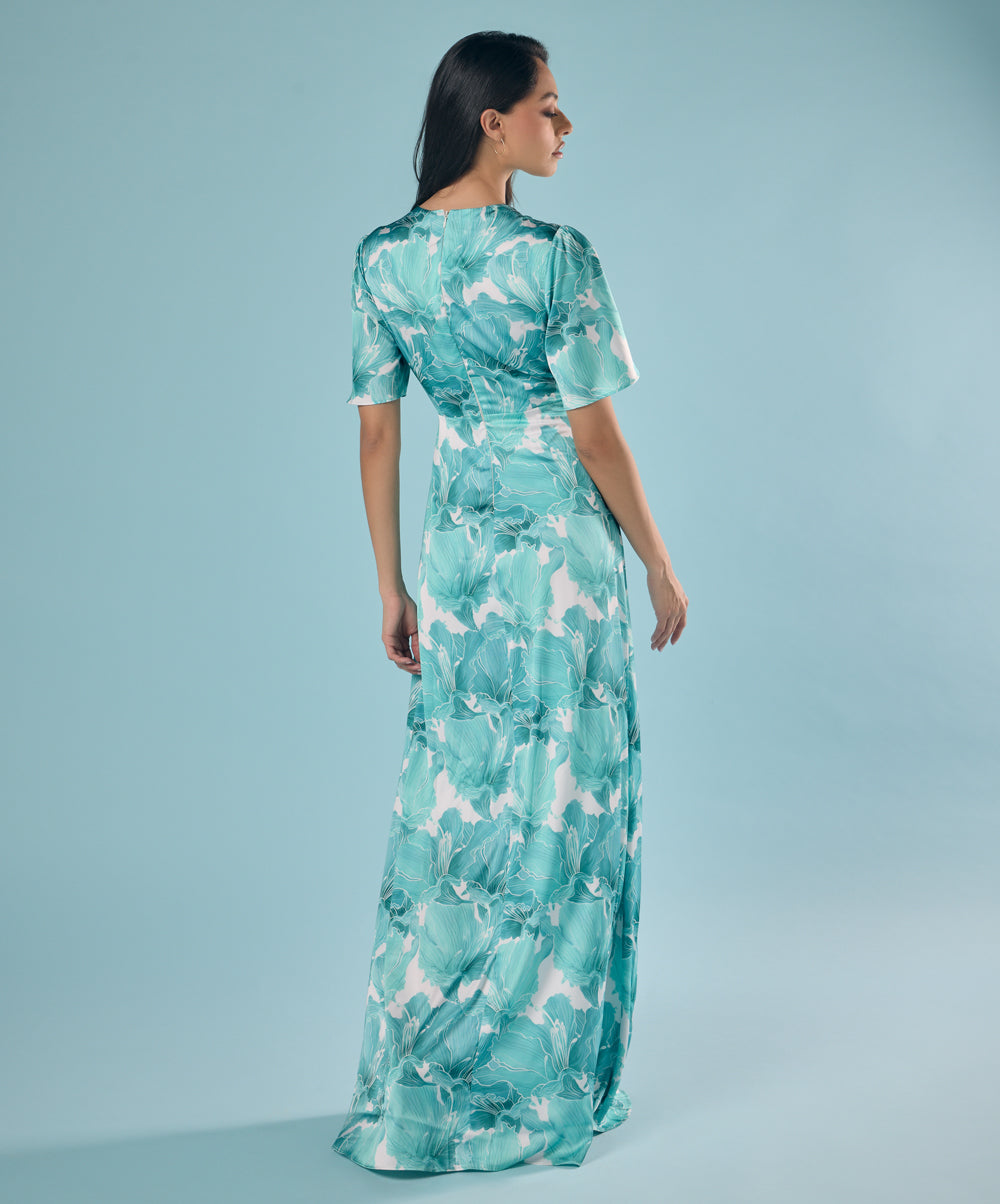 Green And White Printed Maxi