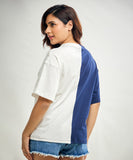 Blue And White Contrast Oversized Tshirt