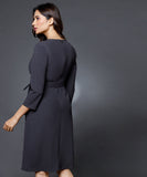 Skater Lapel Attached Grey Dress