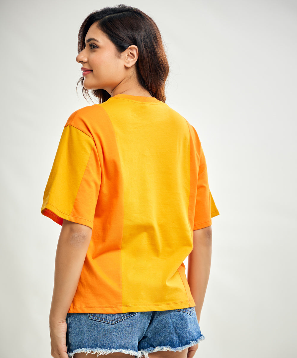 Paneled Oversized Crew Neck Tshirt