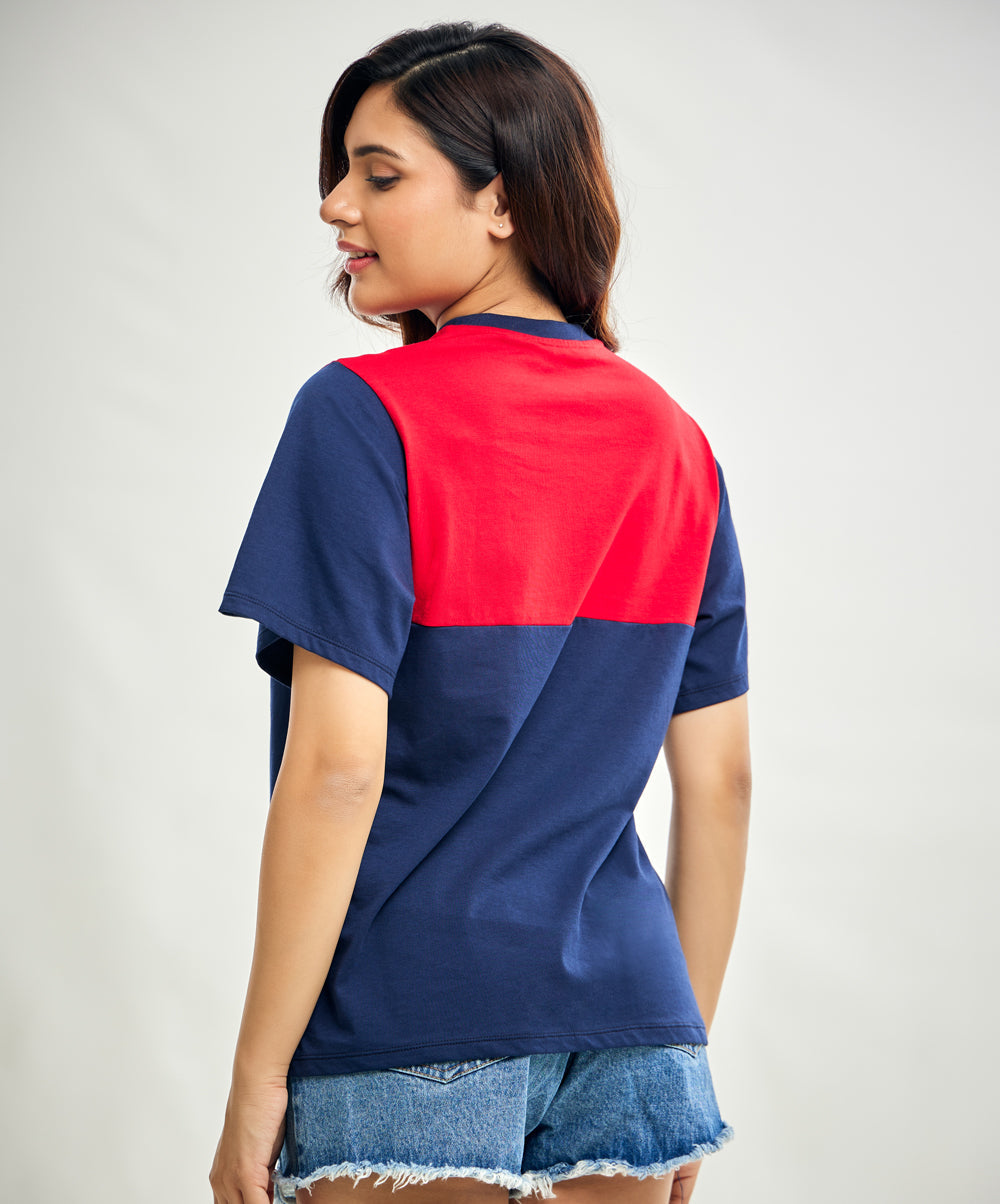 Blue And Red Detailed Oversized Tshirt