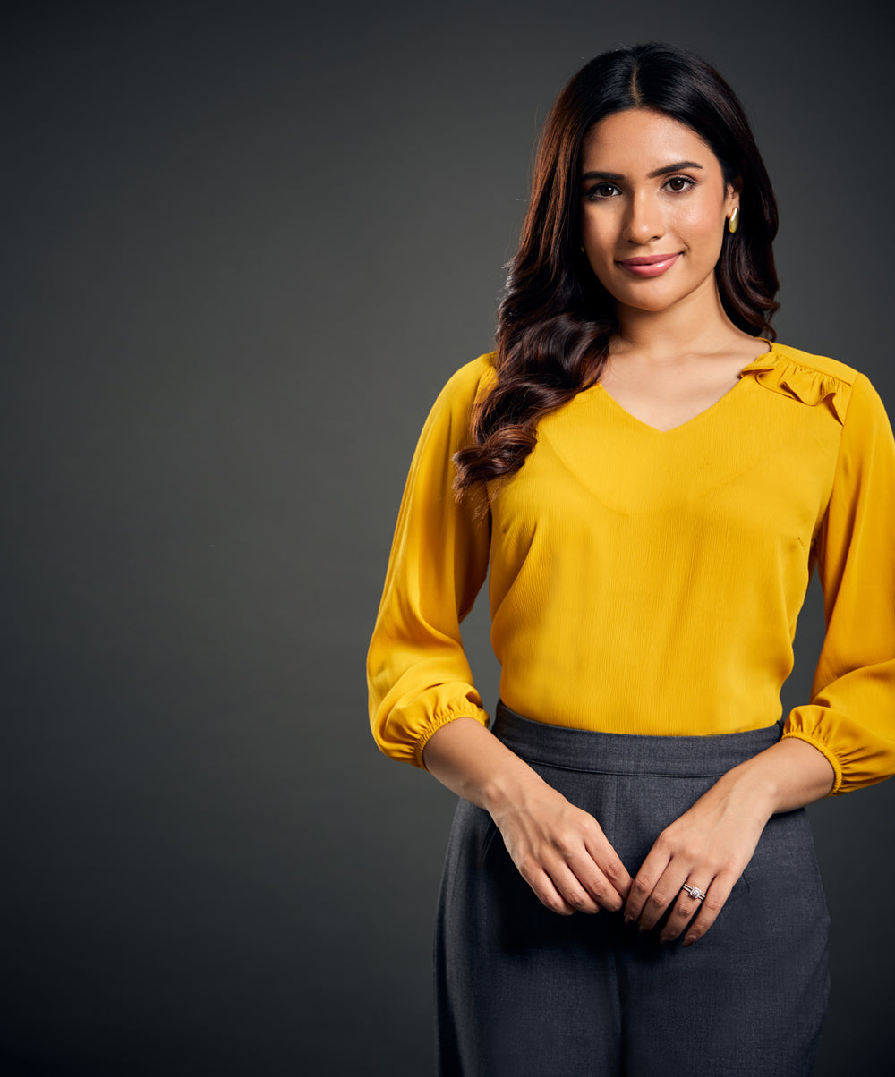 York Frilled Long Sleeve Yellow Top