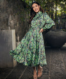 Long Leave Printed Satin Dress