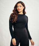 Long Sleeve Round Neck Rib Top- Jet Black