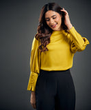 Cuff Detailed Yellow Satin Top