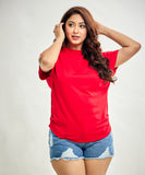 Side Gathered Crew Neck Tshirt - Red