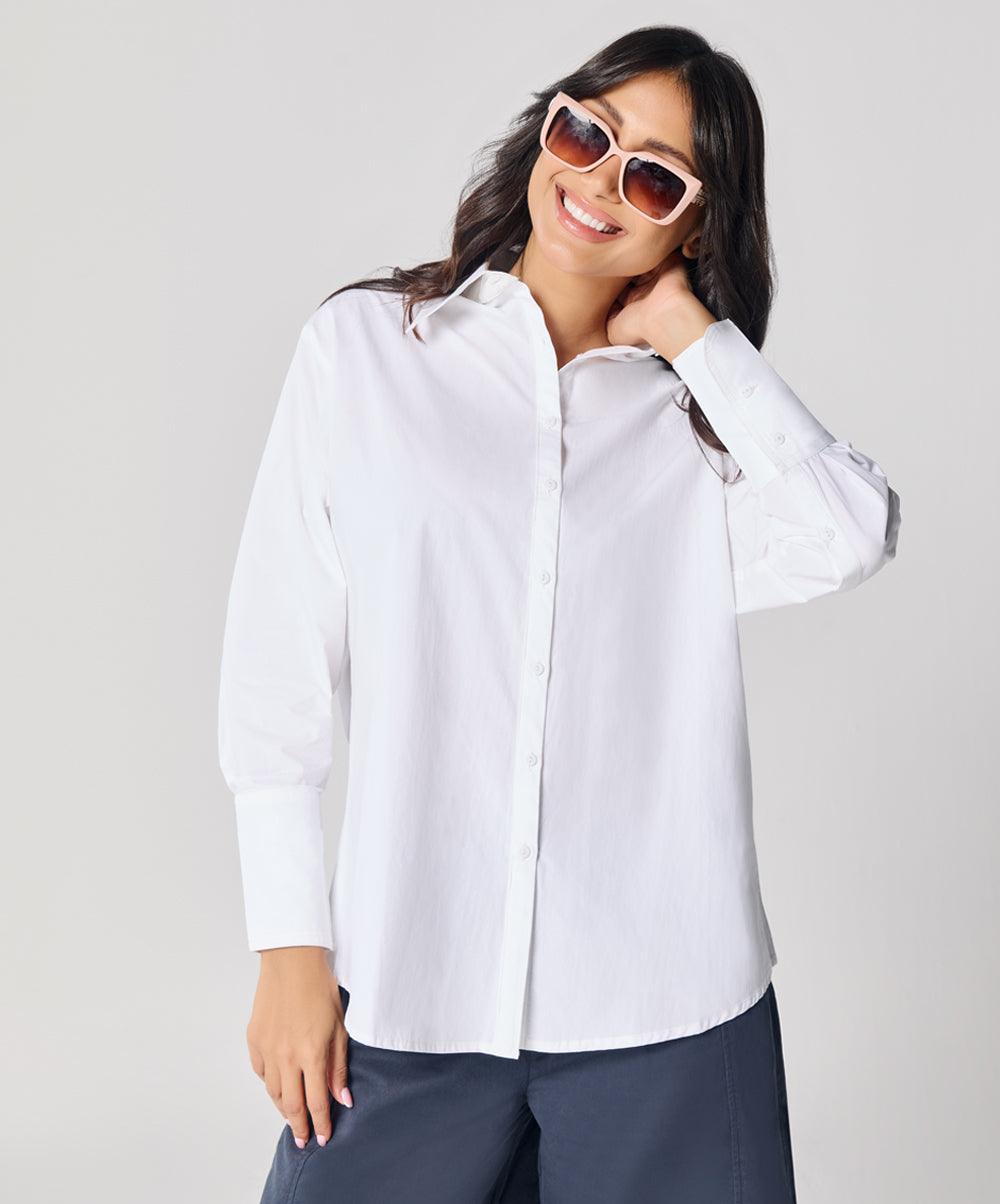 Cotton Oversized Shirt- White