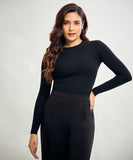 Long Sleeve Round Neck Rib Top- Jet Black