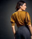 Satin Puffed Sleeve Golden Brown Top