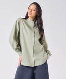 Mandarin  Collar Cotton Oversized Shirt- Light Grey