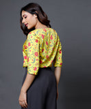 Yellow Printed Half Sleeve Vneck Top