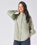 Mandarin  Collar Cotton Oversized Shirt- Light Grey