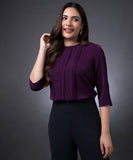 Front Pintuck Long Sleeve Purple Top