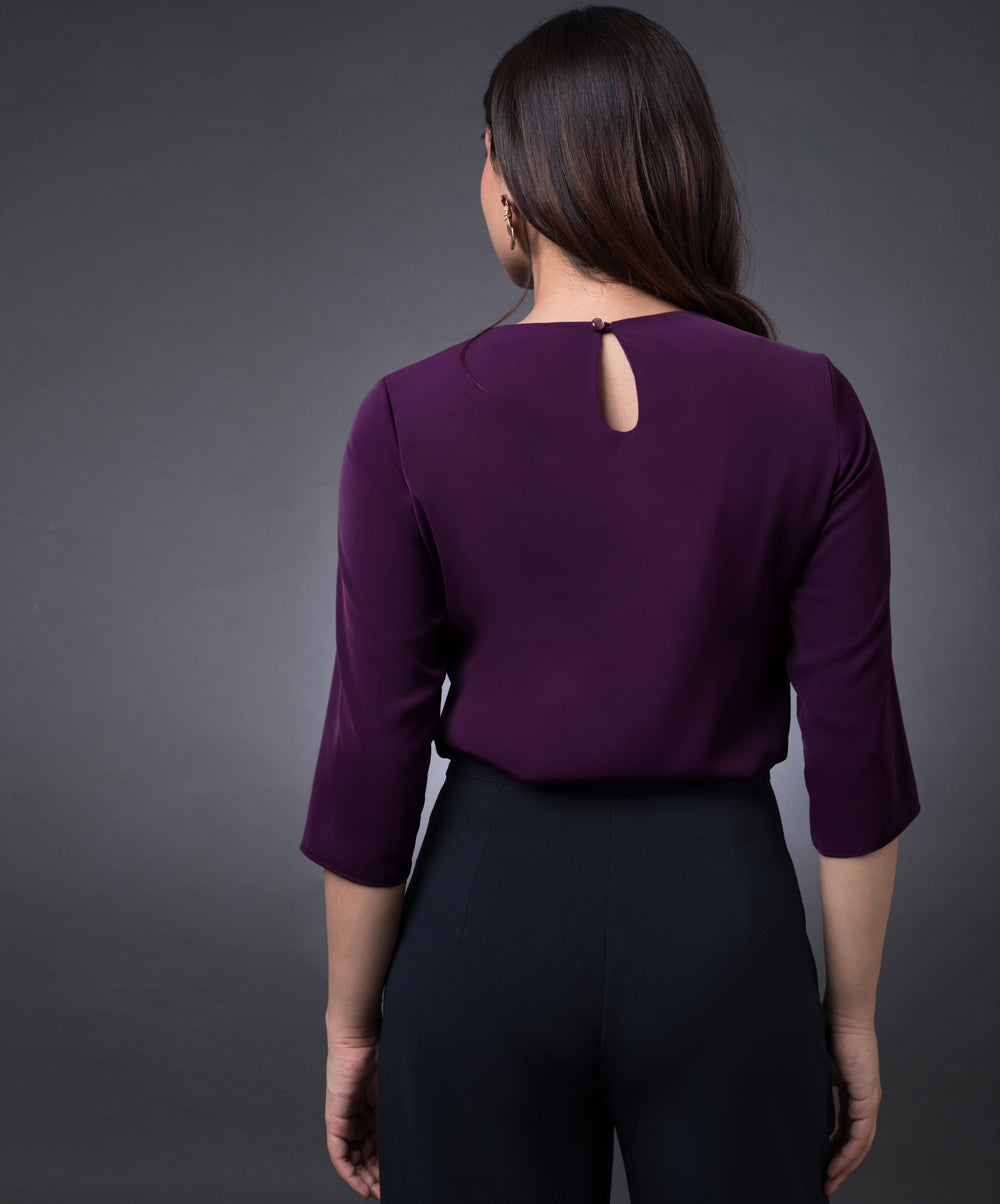 Front Pintuck Long Sleeve Purple Top