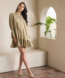 Pintuck Linen Long Sleeve Comfy Dress