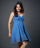 Strappy Princess Line Paneled Denim Dress