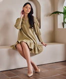 Pintuck Linen Long Sleeve Comfy Dress