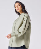 Mandarin  Collar Cotton Oversized Shirt- Light Grey