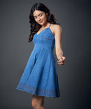 Strappy Princess Line Paneled Denim Dress