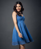 Strappy Princess Line Paneled Denim Dress