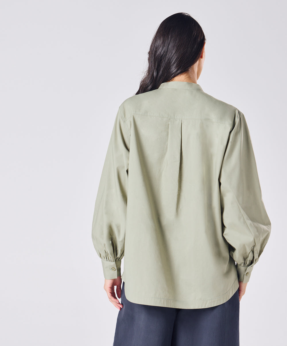 Mandarin  Collar Cotton Oversized Shirt- Light Grey