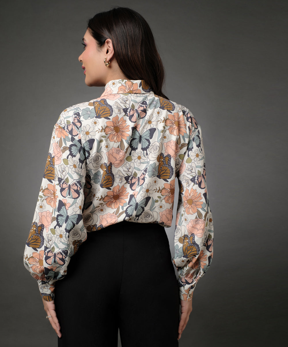 Chiffon Printed Shoulder Dropped Shirt