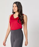 Sleeveless Vneck Satin Top-Dark Pink