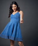 Strappy Princess Line Paneled Denim Dress