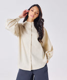 Mandarin  Collar Cotton Oversized Shirt- Light Beige