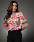 Satin Printed Button Formal Top