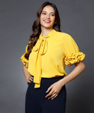 Sleeve Detailed Neck Tie Yellow Top