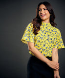 Flared Sleeve Yellow And Blue Top