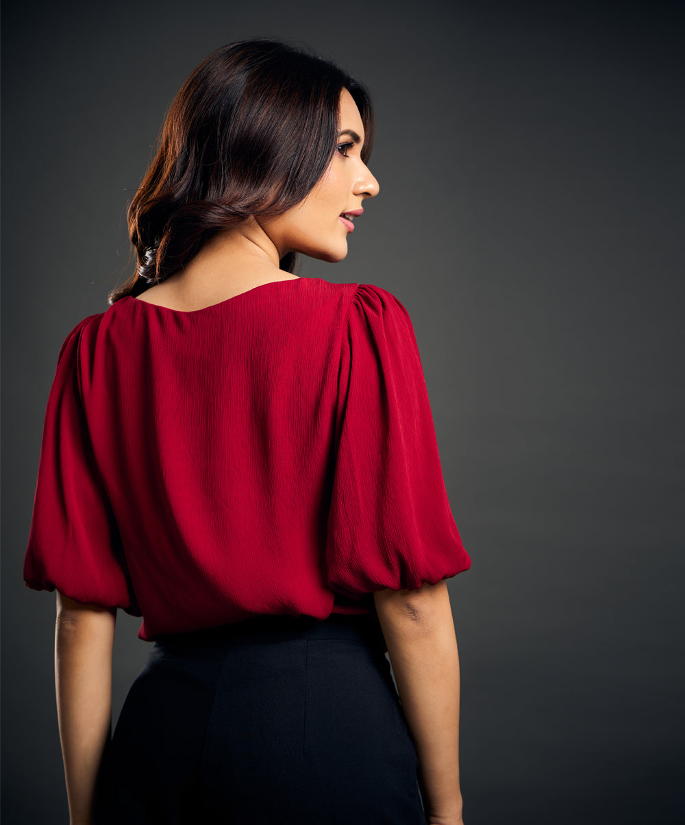 Red Detailed Sleeve Top